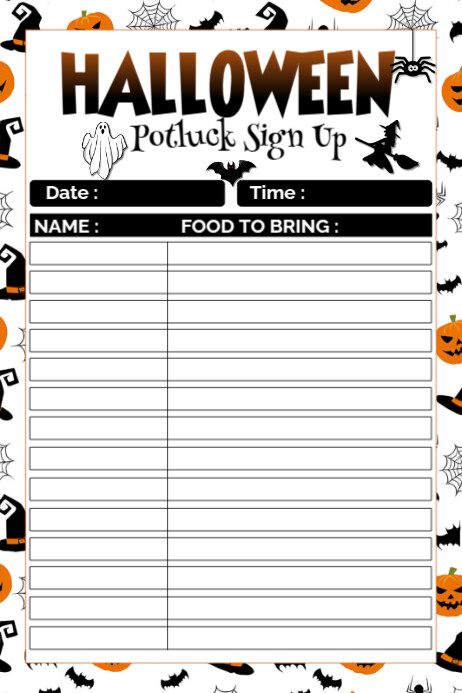 White Joyful Halloween Potluck Sign Up  Poster template