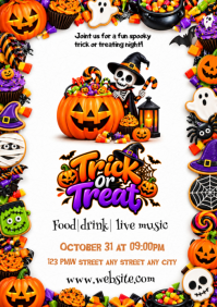 White Halloween Trick or Treat Event A4 Template