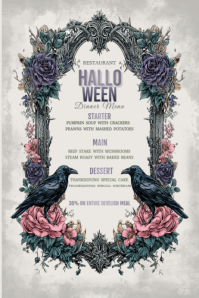 Hvid Halloween Dinner Menu 海报 Template