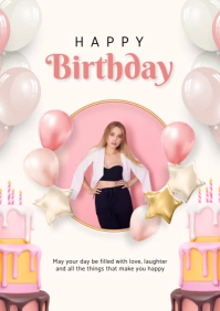 White Joyful Happy Birthday A2 template