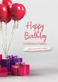 White Joyful Happy Birthday  A4 template