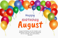 White Joyful Happy Birthday August Label template