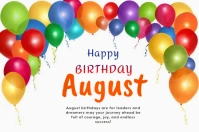 White Joyful Happy Birthday August Label Etiqueta template