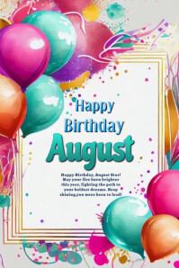 White Joyful Happy Birthday August Poster template