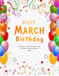 White Joyful Happy Birthday March Flyer (us Letter) template