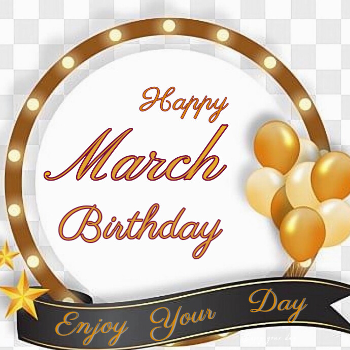 White Joyful Happy Birthday March Logo Logótipo template