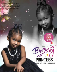 White Joyful Happy Birthday My Princess, Children's Birthday Flyer  Instagram Portrait template