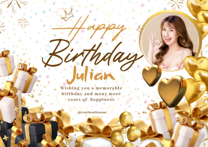 White Joyful Happy Birthday Name A4 Template | PosterMyWall