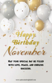 White Joyful Happy Birthday November  Kindle/book Covers template
