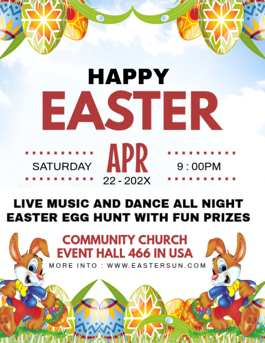 White Joyful Happy Easter Event Flyer Template | PosterMyWall