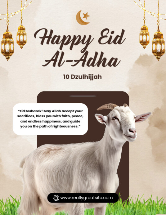 White Joyful Happy Eid Al-adha Flyer (us Letter) Pamflet (VSA Brief) template