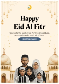 White Joyful Happy Eid Al Fitr A5 template