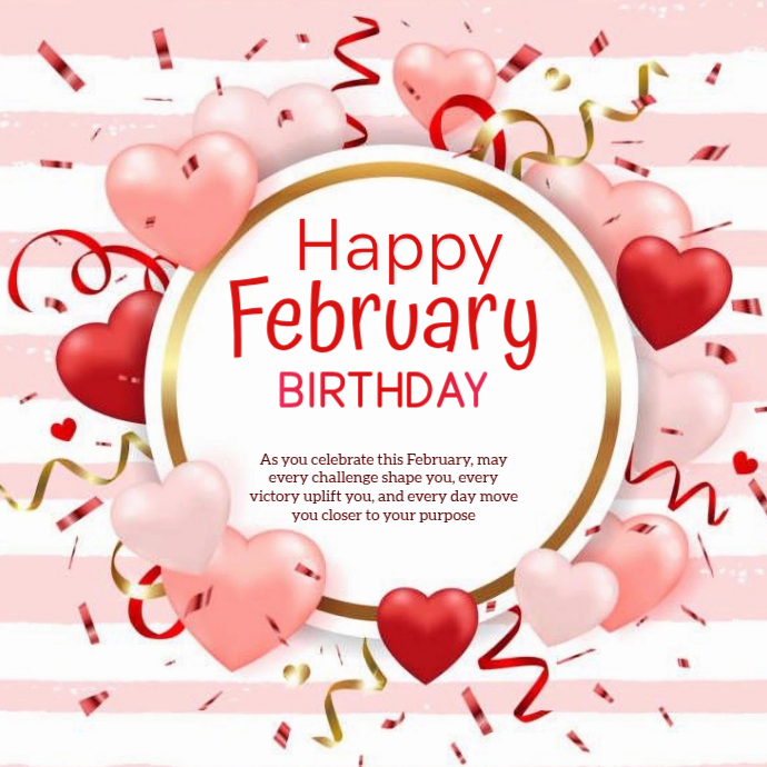 White Joyful Happy February Birthday Greeting Card Logo Template ...