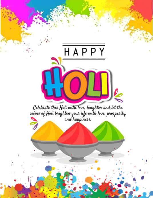 White Joyful Happy Holi Flyer (us Letter) Pamflet (VSA Brief) template