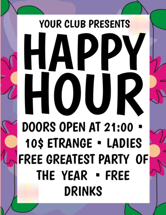 White Happy Hour Event Flyers Template | PosterMyWall