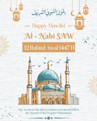 White Joyful Happy Mawlid Al - Nabi SAW Instagram Portrait template