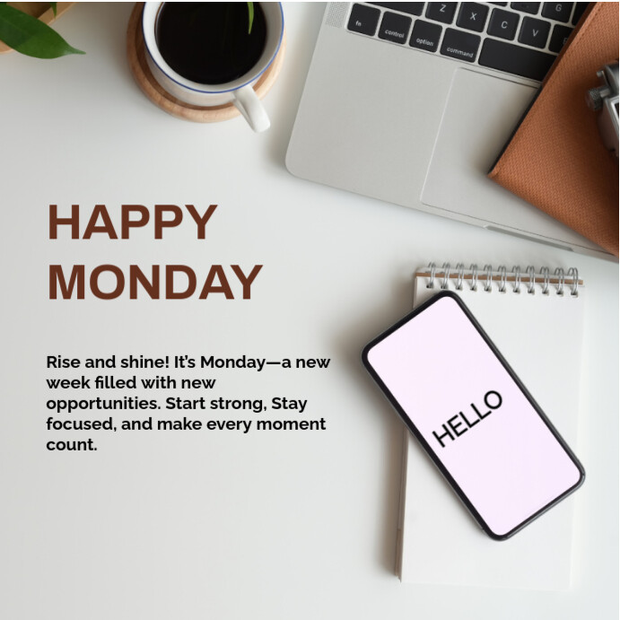 White Joyful Happy Monday Greeting Card Design Instagram Post  Instagram Post template