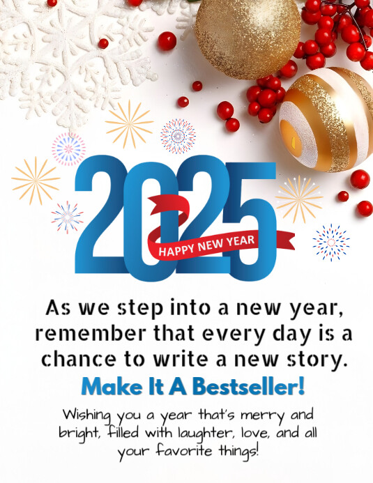 White Joyful Happy New Year 2025 Flyer (us Letter) template