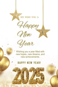 White Joyful Happy New Year 2025 Greetings Pinterest Graphic template