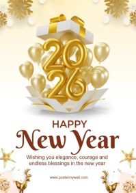 White Joyful Happy New Year 2026 A4 template