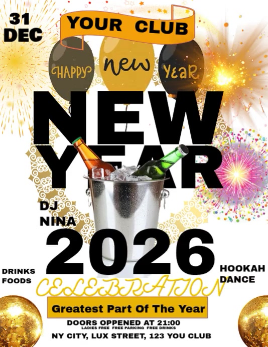 White Joyful Happy New Year 2026 Flyer (us Letter) Template | PosterMyWall
