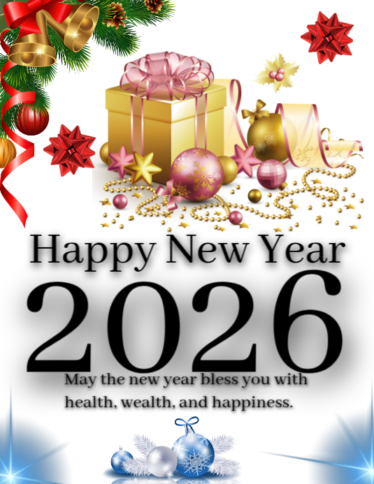 Plantilla de White Joyful Happy New Year 2026 Flyer | PosterMyWall