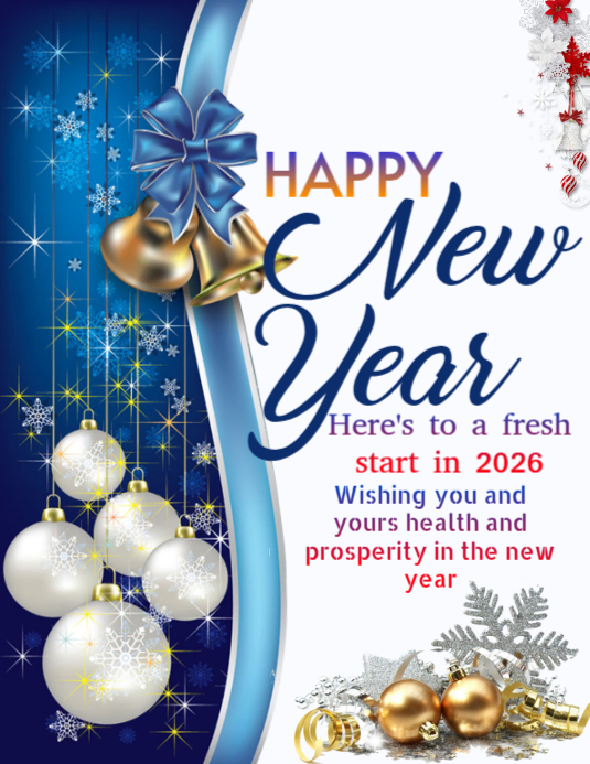 Plantilla de White Joyful Happy New Year 2026 Flyer | PosterMyWall