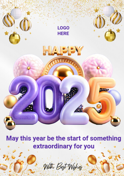 White Joyful Happy New Year   A4 template