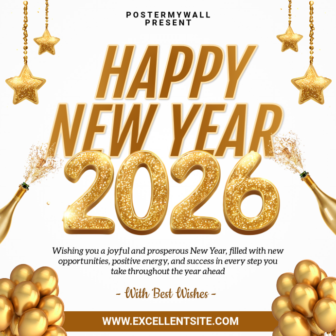 White Joyful Happy New Year Instagram Post Template | PosterMyWall