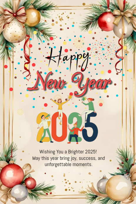 White Joyful Happy New Year Poster Template | PosterMyWall