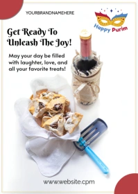 White Joyful Happy Purim  A6 template