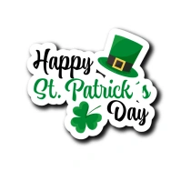 White Joyful Happy St Patricks Day With Little Green Hat And Clover  Logo template
