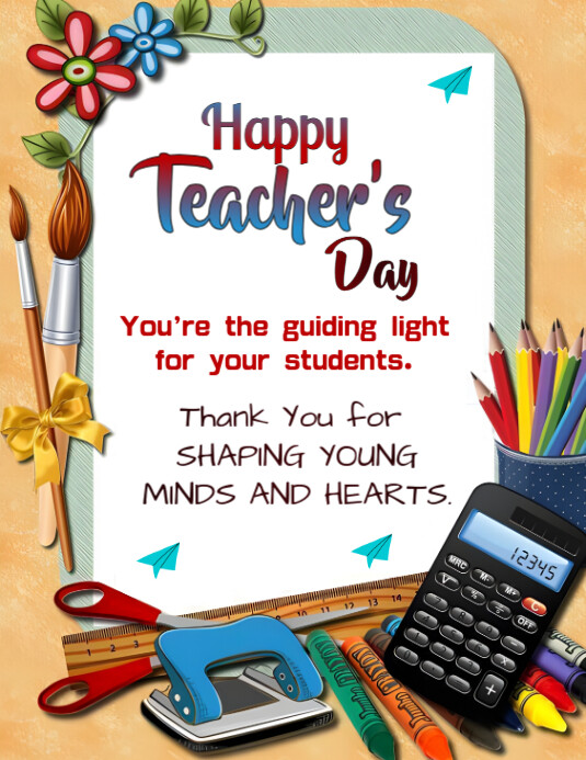 White Joyful Happy Teacher's Day Flyer (us Letter) template