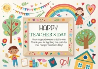 White Joyful Happy Teachers Day Celebration Wishing Cards  Postcard template