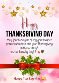 White Joyful Happy Thanksgiving Day Ad A5 template