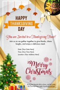 White Joyful Happy Thanksgiving Day Invite Poster Póster template