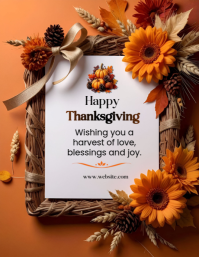 White Joyful Happy Thanksgiving  Flyer (us Letter) Pamflet (VSA Brief) template