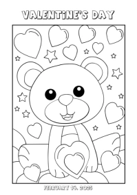 White Joyful Happy Valentine's Day Colouring Pages  A4 template