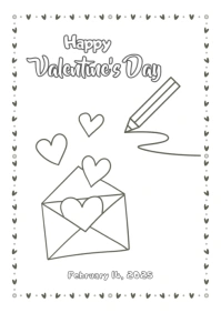 White Joyful Happy Valentine's Day Colouring Worksheets  A4 template