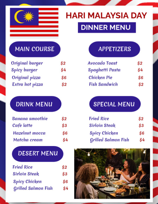 White Joyful Hari Malaysia Day Menu Flyer (us template