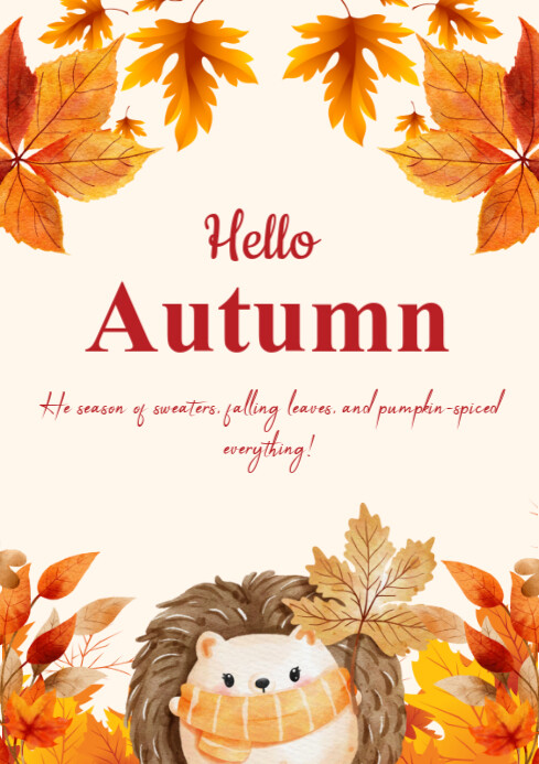 White Joyful Hello Autumn  A4 template