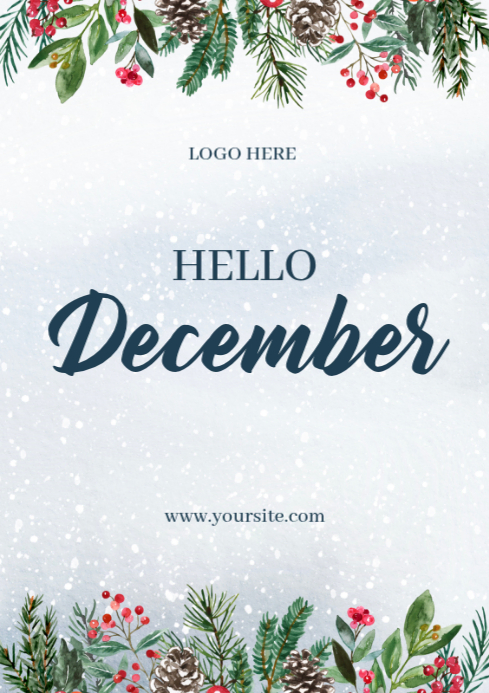 White Joyful Hello December  A4 template