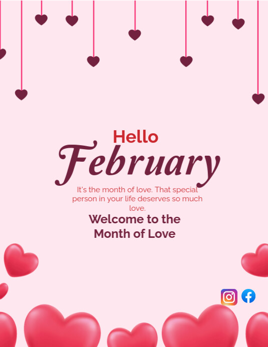 White Joyful Hello February 2025 Flyer (us Letter) template