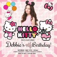 White Joyful Hello Kitty Birthday Instagram Post Instagram-bericht template