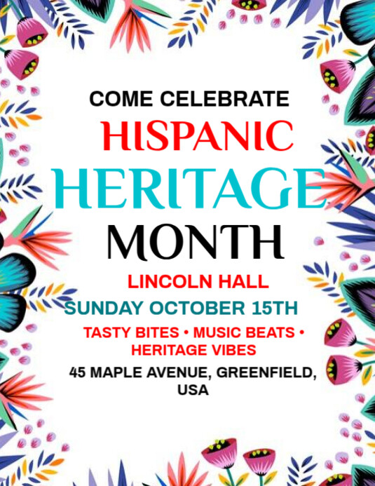 Plantilla de White Joyful Hispanic Heritage Month Flyer (us Letter ...