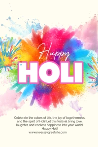 White Joyful Holi Poster template