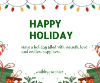 White Joyful Holiday Greeting Card  Medium Rectangle Rectángulo Mediano template