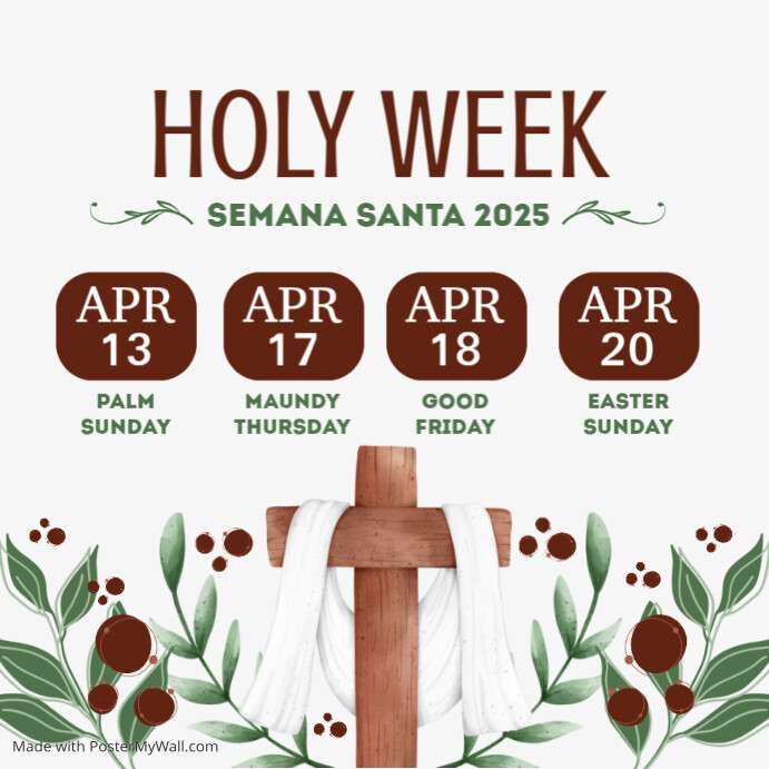 White Joyful Holy Week Calendar Of Events Instagram Post Template ...