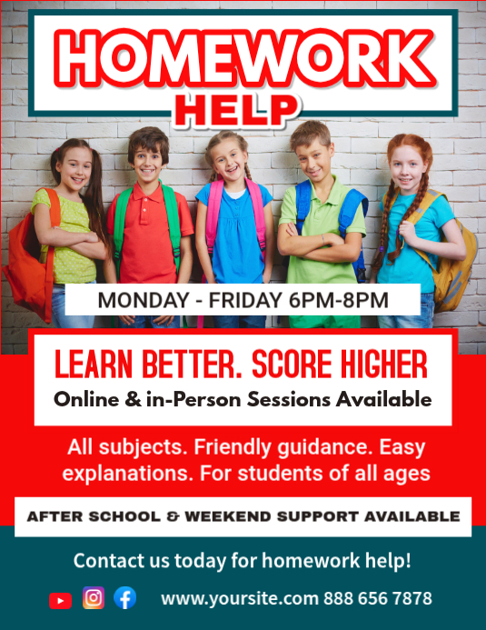 White Homework Help Flyers Template | PosterMyWall
