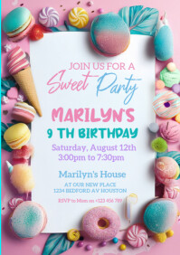 White Joyful Ice Cream Birthday Invite A4 template